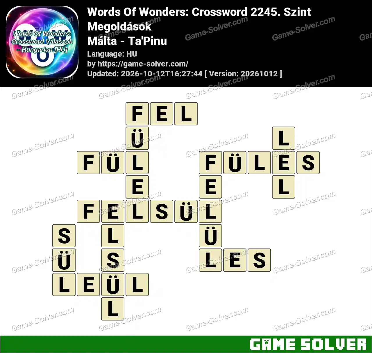 Words Of Wonders: Crossword 2245. Szint Megoldások – Málta – Ta’Pinu